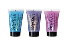 GRIM'TOUT Lot 3 tubes de gel pailleté 25ml, GT41973, (Rose-Mauve-Turquoise)