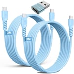 USB C to USB C Long Charger Cable 60W (3M+3M+Adapter) STRONG Braided Type C to C Cable Fast Charging Data Lead Compatible with iPhone 15, iPad Pro 2022, iPad Air 4/5, Samsung S24/S23/A54, Honor,Switch