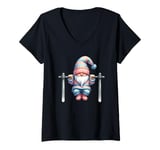 Womens Funny Working Out Gnome With Pull-Up Bar For Fitness Lover V-Neck T-Shirt