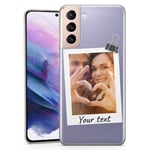 TULLUN Personalised Phone Case for Samsung Galaxy S20 - Clear Soft Gel Custom Cover Pinned Polaroid Photo Your Own Image Design - Black Paper Clip