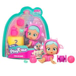 Cry Babies Playtime Day Care Crawling Bruny, Mini Poupée Rampante, avec 5+ Accessoires, Rampe et Pleure de Vraies Larmes, avec Un Révélation Magique, Jouet Cadeau pour Enfants de 4 à 6 Ans