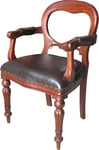 Solid Mahogany Dutch Office Chair with Brown Leather Balloon Back CHR012B