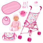 Bayer Design 30585AB Doll's pushchair set, doll stroller, baby doll, soft body, bag, changing mat, feeding accessories, bib