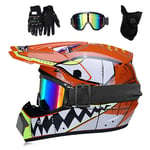 ZHUOYU Motocross Helmet,Motorcycle Cross Helmet Set,Downhill Enduro Helmet Full Face Helmet,Youth Kids Dirt Bike Helmets,Shark Shape,DOT Certification,ATV/MTB,Glasses/Gloves/Mask (D, M(54-55 cm))