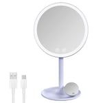 EMKE Miroir cosmétique avec éclairage - Miroir de Table Rechargeable - Grossissement 1/3x - Interrupteur Tactile et Fonction mémoire - Arrêt Automatique (Bleu Clair)