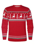 Aottori Pull de Noël Col Rond sous-Pull de Noël Famille avec Renne Flocon de Neige Pullover Tricoté à Manches Longues Chaud Basique Sweater Chandail Homme-Rouge S