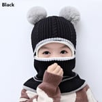 Baby Beanie Hat Neck Face Guard Children Knitted Cap Black