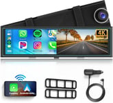 4K Rétroviseur Dashcam sans Fil Carplay Android Auto,11 Pouces Écran Tactile Mirror Dashcam avec 4K Caméra Frontale,Airplay/Android Cast/Bluetooth/FM Émetteur/G-Sensor/Loop Video/WiFi Video(Q141)