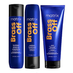 Matrix | Trio Brass-Off | Shampoing + Après-Shampoing + Soin | Pour Cheveux Châtains | Anti-Reflets Cuivrés | 300ml + 300ml + 200ml