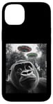 Coque pour iPhone 14 Plus Gorilla Selfie avec Alien OVNI pour hommes, femmes, garçons, filles, enfants