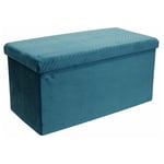 Paris Prix - Banquette Coffre Pliable Velours 'Zigzag' 76cm Bleu