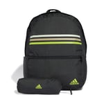 adidas Unisex Classic Horizontal 3-Stripes Backpack, BLACK/SOLAR SLIME, One size