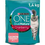 PURINA ONE® DualNature® avec de la Cranberry et du Saumon sélectionné Spécial Chat Stérilisé adultes - 1,4kg - Lot de 6