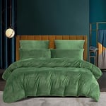 Housse de Couette Hiver 240x260 Chaude Flanelle Toucher Cashmere Polaire Parure de Lit en Velours Vert Sauge Doux avec Fermeture Éclair, Linge de Lit 2 Personnes avec 2 Taies d'oreiller 65x65 cm