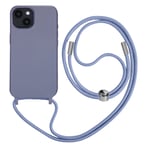 Coque Cordon iPhone 14 Plus Semi-rigide avec Lanière Tour du Cou 80cm violet