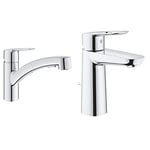 GROHE QUICKFIX Start Robinet de cuisine évier, douchette extractible, inverseur 2 jets, rotation 90°, installation et nettoyage facile, chromé, 30531001 & Mitigeur monocommande Lavabo Taille M BauLoop