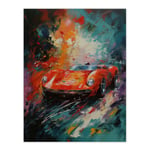 Red Classic Sports Car Oil Painting Colourful Sleek For Him Fan Man Cave Unframed Wall Art Print Poster Home Decor Premium