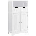 Yaheetech Armoire Salle de Bain Meuble Rangement Salle de Bain avec 2 Tiroirs, 1 Compartiment, 1 Placard Etagère Réglable, Salon Cuisine Blanc 60 x 30 x 105 cm