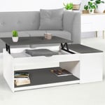 Table basse plateau relevable rectangulaire elea avec coffre bois blanc et gris - Multicolore