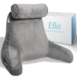 Ella Coussin de Lecture avec Rouleau de Cou - Oreiller de Lecture avec Accoudoirs, Soutien du Dos et du Cou pour la Lecture ou la Relaxation - Coussin de Dossier Fauteuil de Lecture - Velours (Gris)