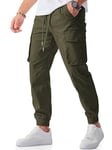 Meilicloth Mens Joggers Cargo Pants Men Tracksuit Bottom Casual Stretch Elastic Waist Drawstring Jogging Tapered Sweatpants Green 38