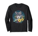 Wild Floral Wolf Surrounded By Blossoms Long Sleeve T-Shirt