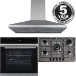 10 Function Single Fan Oven, 70cm 5 Burner Steel Gas Hob & Chimney Cooker Hood