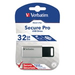 Verbatim Silver/black Secure Pro Usb 3.0 Flash Drive 32gb 98665