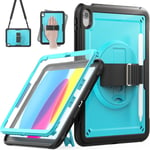 Coque Pour Ipad 10ème Génération 2022,Étui Résistant Aux Chocs Pour Ipad 10,9"" Avec Protecteur D'écran,Dragonne,Support Rotatif À 360°,Porte-Crayon Pour Ipad 10 Bleu Ciel.[I1029]