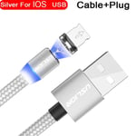 câble Micro USB/type-c magnétique pour recharge rapide et données (Iphone 7,Samsung,Xiaomi) - Type For IOS Silver-1m