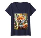 Womens Cute kawaii Style Fox V2 V-Neck T-Shirt