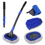 Brosse de lavage de voiture ultime avec long manche | Design incurvé à 15 degrés | Tête de brosse en microfibre | Longueur réglable | Nombreuses utilisations pour voiture, camping-car, camion, pick-up