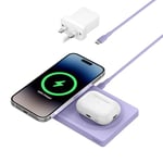 Belkin BoostCharge Pro 2-in-1 MagSafe Charger, Wireless Charging Pad with 15W, iPhone fast charger compatible with iPhone 16, 15, 14, 13, 12 Series, AirPods, and other MagSafe enabled devices - Purple