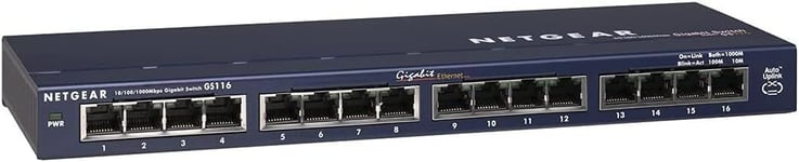 (GS116) Switch Ethernet 16 Ports RJ45 Métal Gigabit (10/100/1000), switch RJ45, switch 16 ports gigabit avec position bureau ou au mur, Protection ProSAFE, Garantie à Vie Idéal PME et TPE