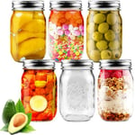 Showvigor 6 Pack Wide Mouth Mason Jars 16oz Glass Canning Jars with Airtight Lids for Preserving, Jam, Honey, Jelly, Wedding Favors, Sauces, Meal Prep, Overnight Oats, Salad, Yogurt