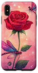 Coque pour iPhone XS Max Jolie rose rouge et libellule avec étoiles et libellules roses