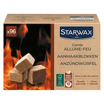 STARWAX - Carrés Allume-Feu pour Barbecue, Poêle et Cheminée - Allumage Rapide - Propre et sans Odeur - sans Huile de Palme - 100% d'Ingrédients d'origine Naturelle - Fabriqué en France - 96 carrés