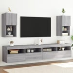 Tv-borde 2 stk. med LED-lys 30,5x30x60 cm grå sonoma-eg