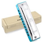 Conjurer Blues Harmonica key of G - 10 Holes Mouth Organ for Kids& Beginner, Blues Harp Children& Adults Diatonic Harmonica G, 1002G Silver Skyblau