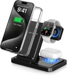 3 En 1 Chargeur Induction, 15w Qi Certifié Wireless Charge Pour Téléphones Portables, Chargeur Magnétique Rapide Sans Fil Compatible Iphone 15 14 13 12 Série Applewatch Airpods Samsung Galaxy (Black)