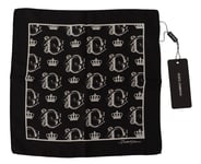 Dolce & Gabbana Mens Black DG Crown Print Square Handkerchief Silk - One Size