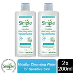 2x of 200ml Simple Water Boost Micellar Cleansing Water For Dehydrated Dry Skin