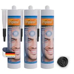 Mastic Silicone- Haute Température 3x 310 ml-Étanchéité Sanitaire et Extérieure- Idéal pour Intérieur et Extérieur- joint salle de bain-Sanitary Silicone sealant for indoor &outdoor use,(noir)