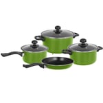 Green 7 Piece Non Stick Cookware Set Cooking Pot Frying Pan Saucepan With Lids