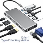 Neige-12 in 1 USB C HDMI Hub Multiport to Dual HDMI I and VGA SD/TF Card Adapter 4 USB Ports Dual HDMI Docking Station for MacBook