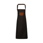 Premier Division Waxed Look Denim Bib Apron with Faux Leather - förkläde - Black/Tan - One Size