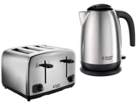 Russell Hobbs Adventure Kettle & 4 Slice Toaster Brushed Steel Matching Set