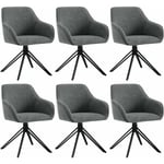 Woltu - Lot de 6 Chaises Salle à Manger Tissu Bouclette, Pieds en Métal, Chaise Cuisine avec Dossier et Accoudoirs, Chaise Scandinave, Gris Foncé