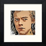 Lumartos, Harry Styles Contemporary Home Decor Wall Art Watercolour Print, Black Wood Frame, 14 x 14 Inches