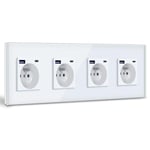 BSEED Quadruple Prise Murale avec USB C,Prise de courant à Encastrer,16A Prise de Courant Alternatif avec Panneau en Verre,Chargeur Rapide Multiprises avec 1USB C 20W,Idéal pour Maison,Bureau-Blanc